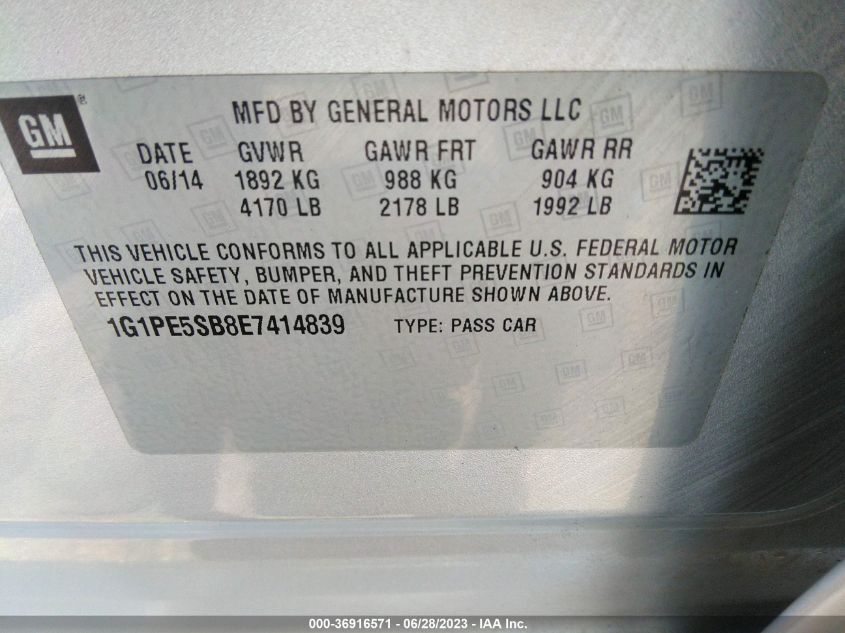2014 CHEVROLET CRUZE 2LT - 1G1PE5SB8E7414839