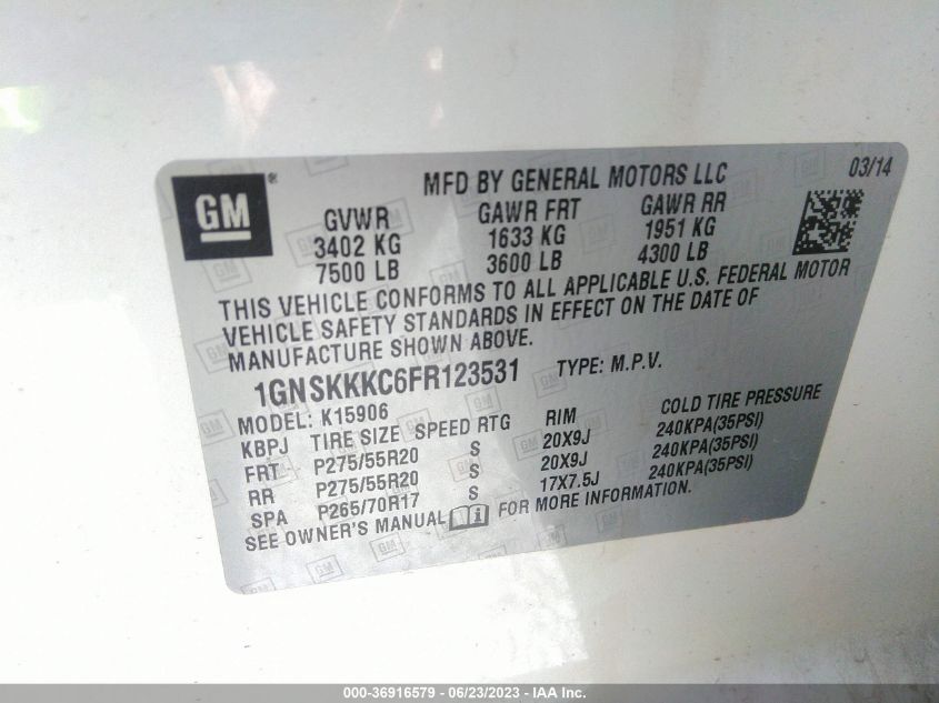 2015 CHEVROLET SUBURBAN LTZ - 1GNSKKKC6FR123531