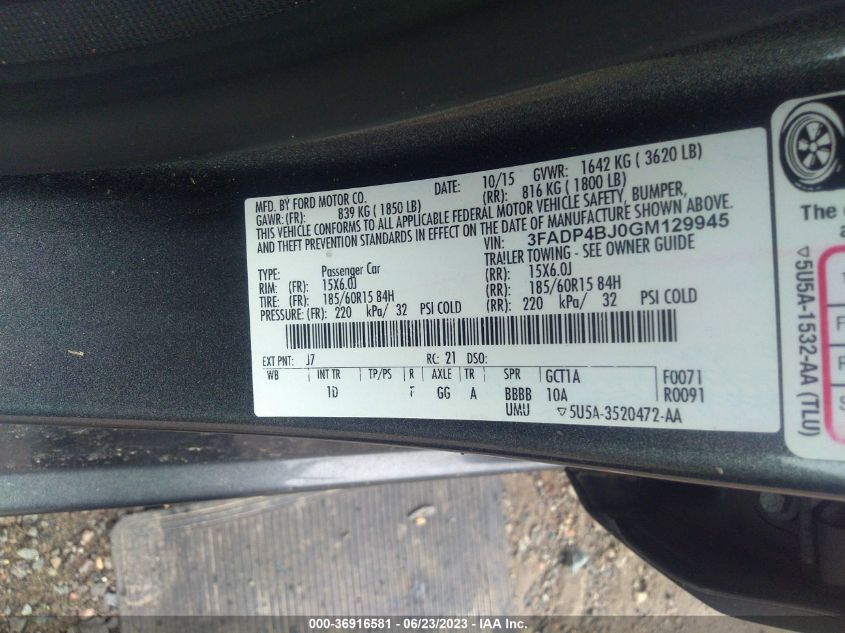 2016 FORD FIESTA SE - 3FADP4BJ0GM129945