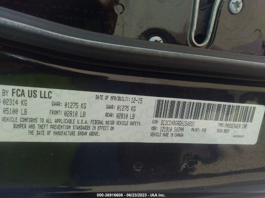 2016 DODGE CHARGER SE - 2C3CDXBG6GH154551