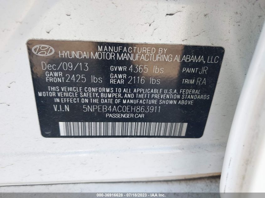 2014 HYUNDAI SONATA GLS - 5NPEB4AC0EH863911