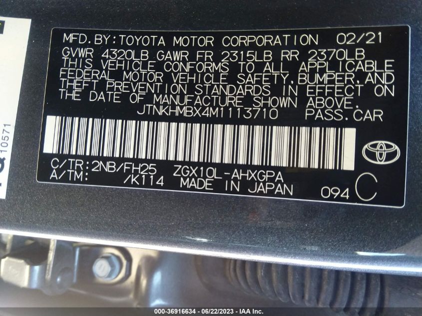 2021 TOYOTA C-HR LE/XLE/LIMITED/NIGHTSHADE - JTNKHMBX4M1113710