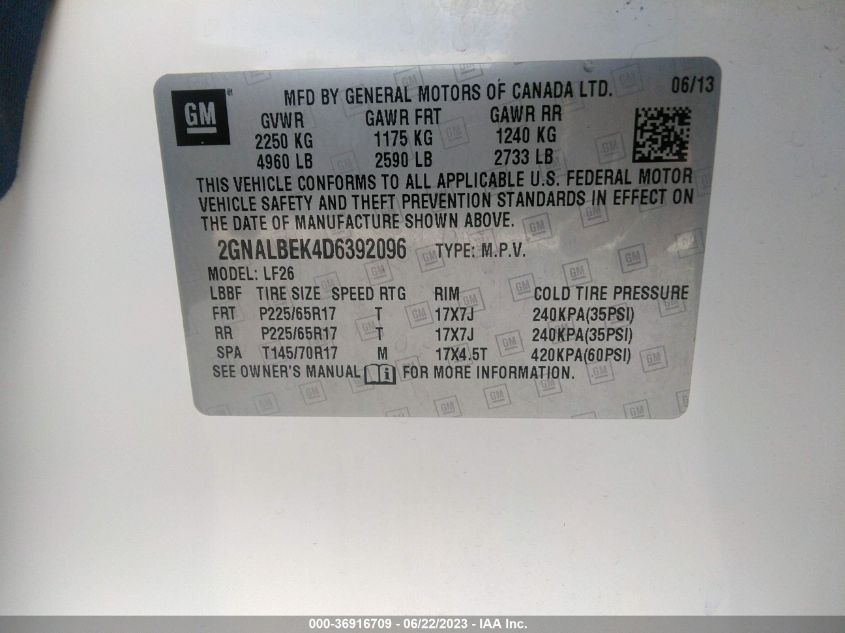 2013 CHEVROLET EQUINOX LS - 2GNALBEK4D6392096