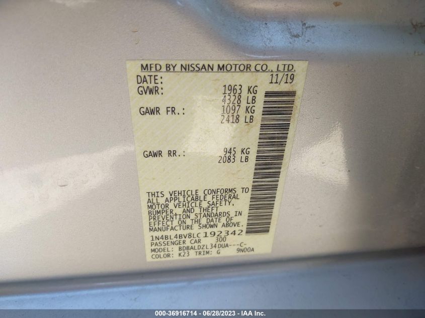 2020 NISSAN ALTIMA S - 1N4BL4BV8LC192342