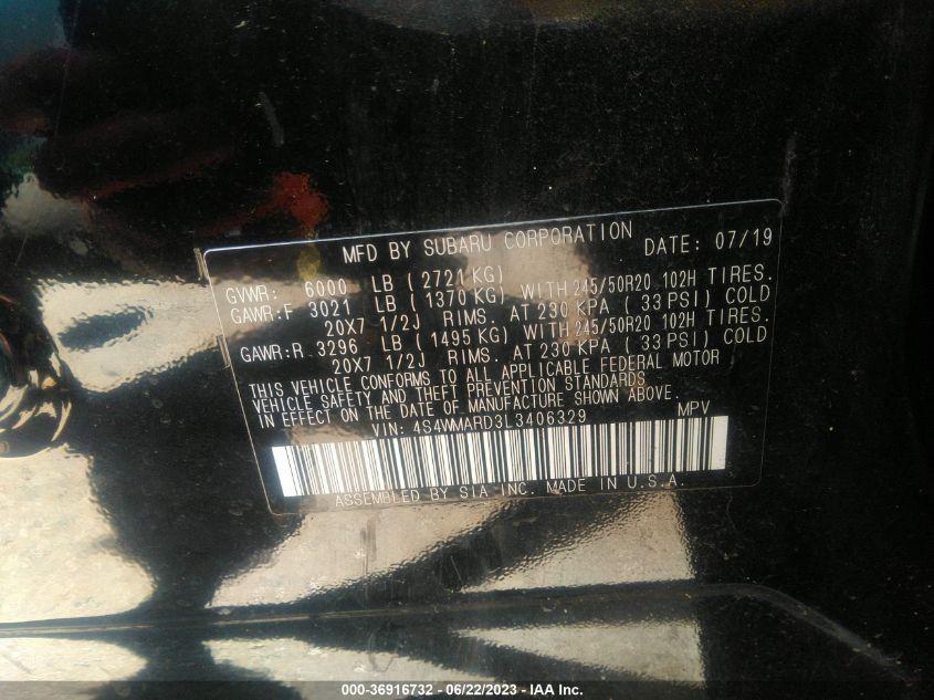 2020 SUBARU ASCENT TOURING - 4S4WMARD3L3406329