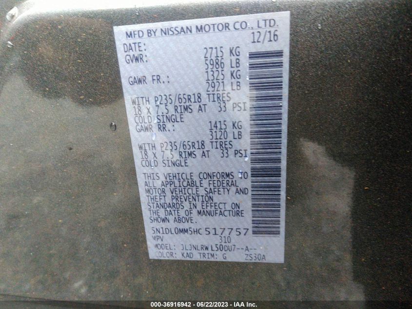 2017 INFINITI QX60 - 5N1DL0MM5HC517757