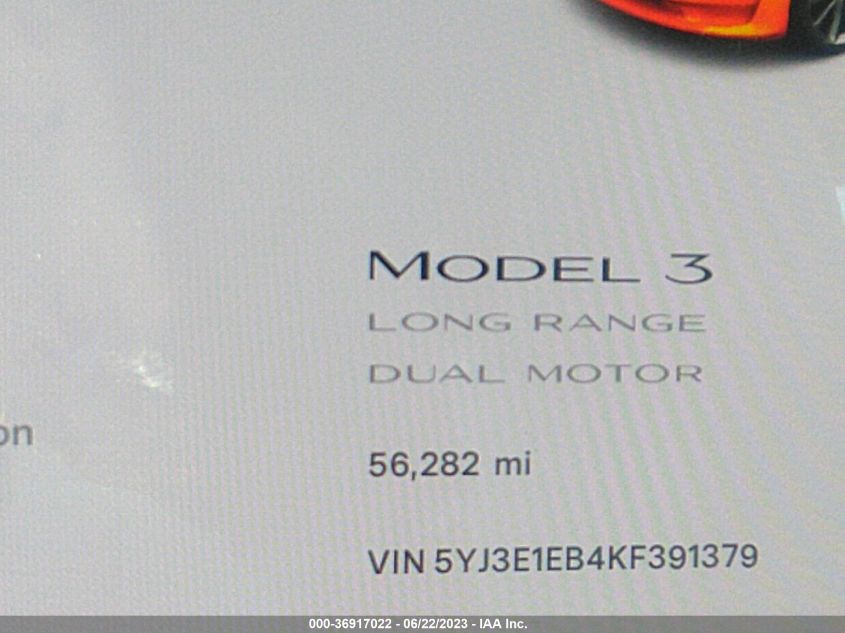 2019 TESLA MODEL 3 - 5YJ3E1EB4KF391379