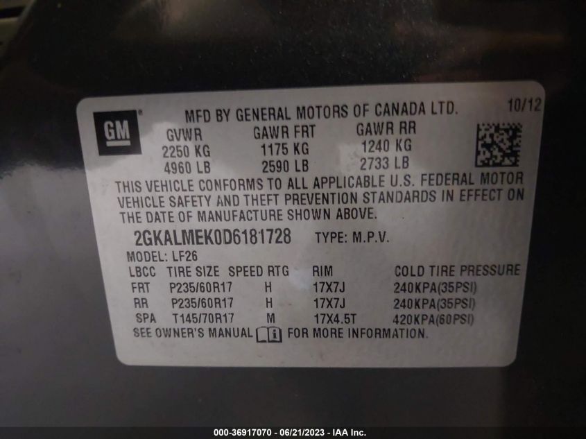 2013 GMC TERRAIN SLE - 2GKALMEK0D6181728