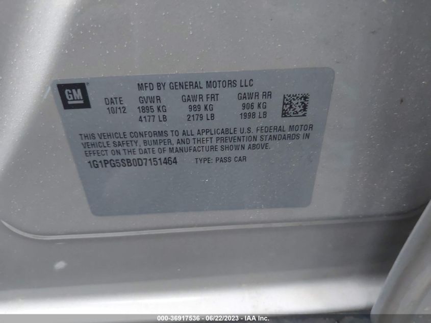 2013 CHEVROLET CRUZE LTZ - 1G1PG5SB0D7151464