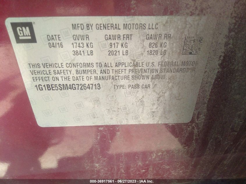 2016 CHEVROLET CRUZE LT - 1G1BE5SM4G7264713