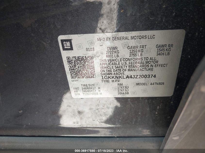 2018 GMC ACADIA SLE - 1GKKNKLA4JZ200374