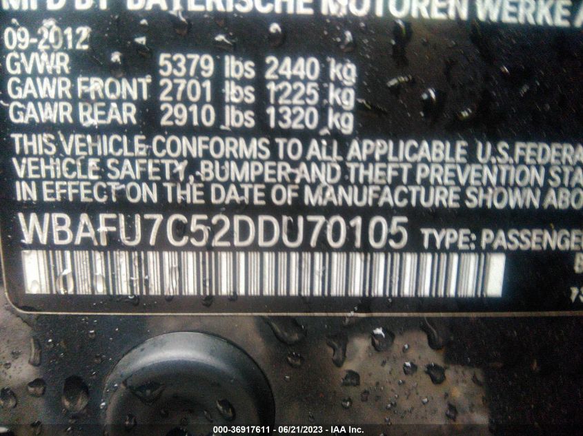2013 BMW 5 SERIES 535I XDRIVE - WBAFU7C52DDU70105