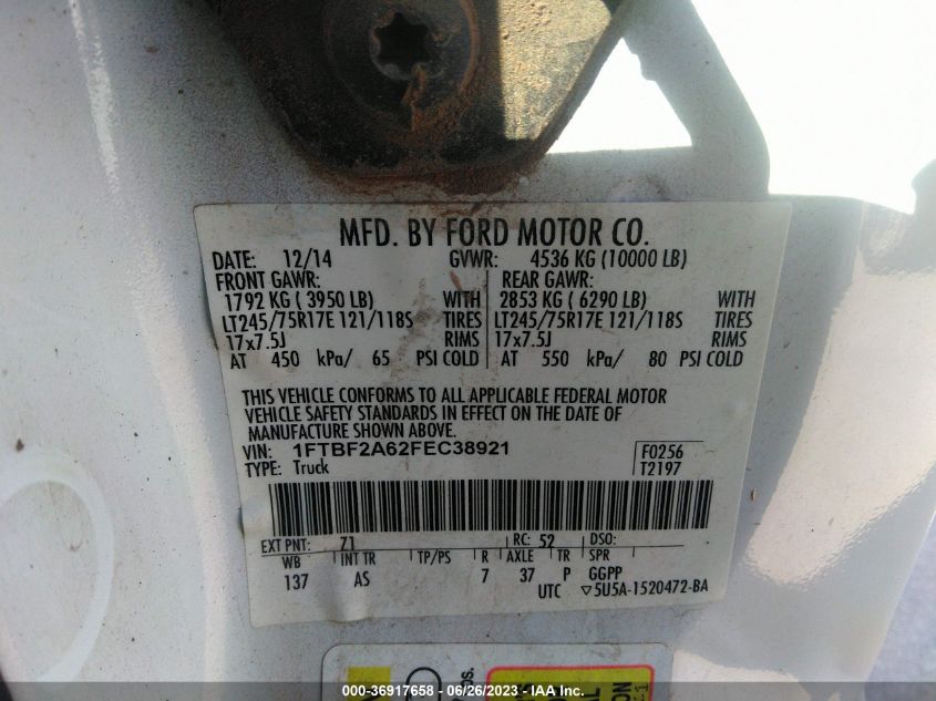 2015 FORD SUPER DUTY F-250 SRW XL/XLT - 1FTBF2A62FEC38921