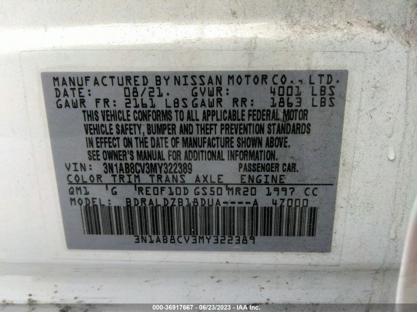 2021 NISSAN SENTRA SV - 3N1AB8CV3MY322389