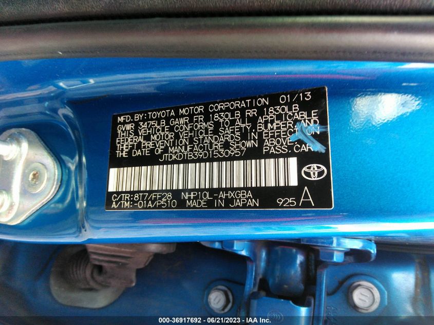 2013 TOYOTA PRIUS C ONE/TWO/THREE/FOUR - JTDKDTB39D1530957