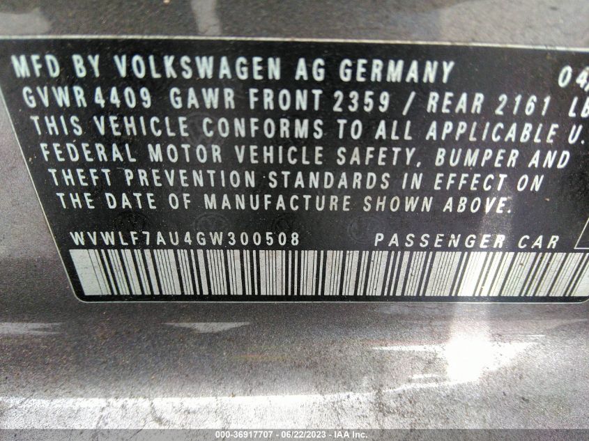 2016 VOLKSWAGEN GOLF R WVWLF7AU4GW300508