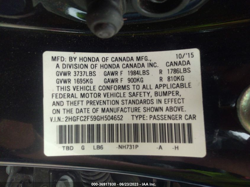 2016 HONDA CIVIC SEDAN LX - 2HGFC2F59GH504652