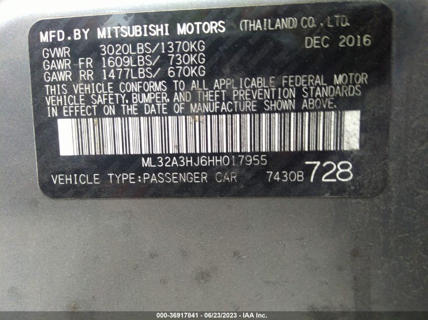 2017 MITSUBISHI MIRAGE ES - ML32A3HJ6HH017955