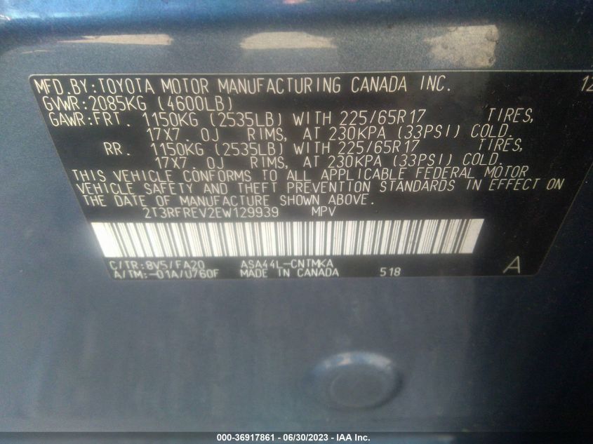 2014 TOYOTA RAV4 XLE - 2T3RFREV2EW129939