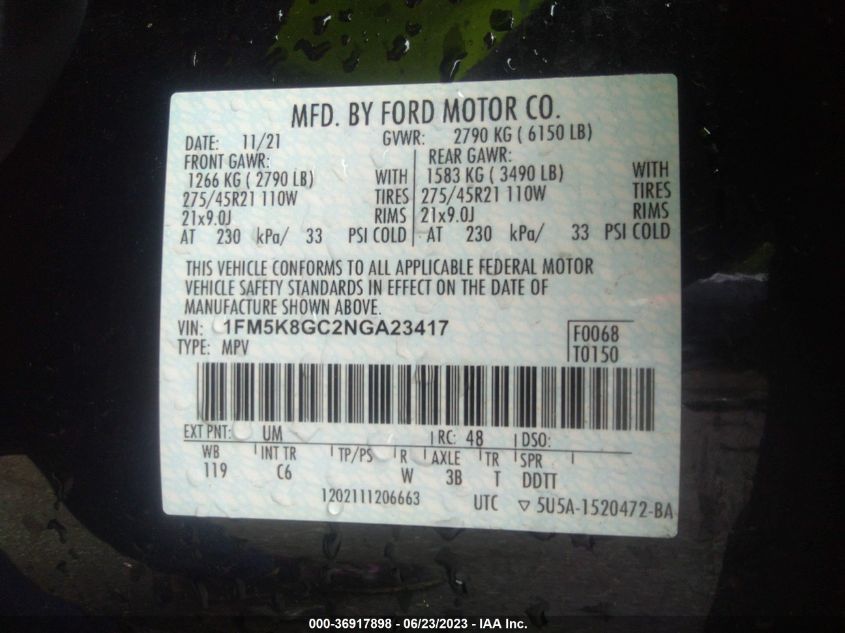2022 FORD EXPLORER ST - 1FM5K8GC2NGA23417