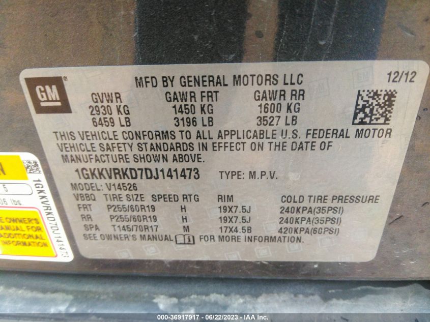2013 GMC ACADIA SLT-1 - 1GKKVRKD7DJ141473