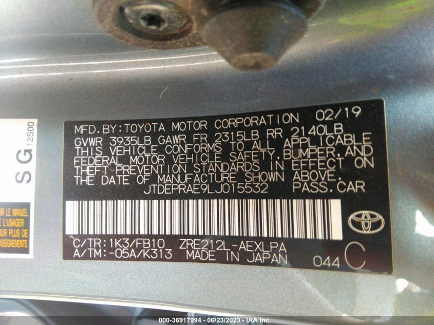 2020 TOYOTA COROLLA LE - JTDEPRAE9LJ015532