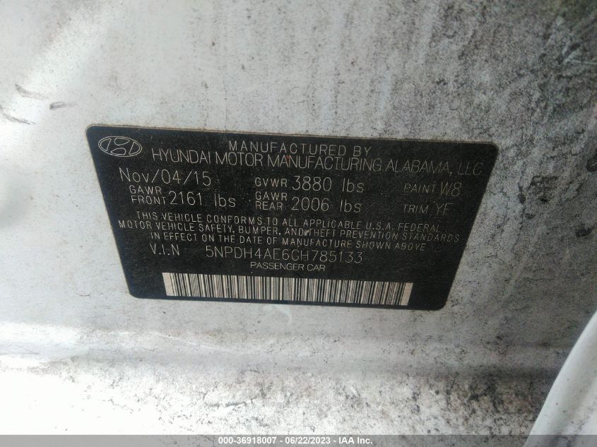 2016 HYUNDAI ELANTRA SE - 5NPDH4AE6GH785133