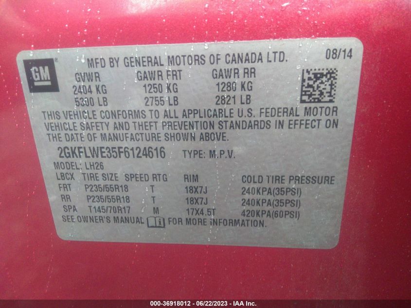 2015 GMC TERRAIN SLE - 2GKFLWE35F6124616