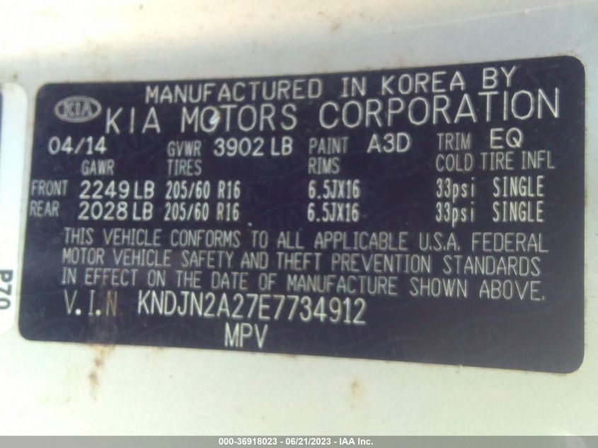 2014 KIA SOUL BASE - KNDJN2A27E7734912