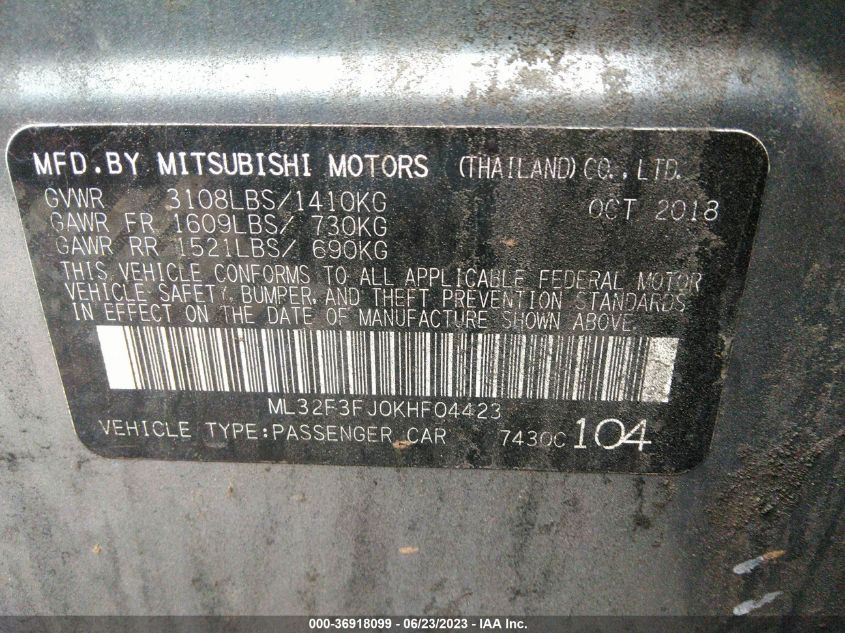 2019 MITSUBISHI MIRAGE G4 ES/RF - ML32F3FJ0KHF04423