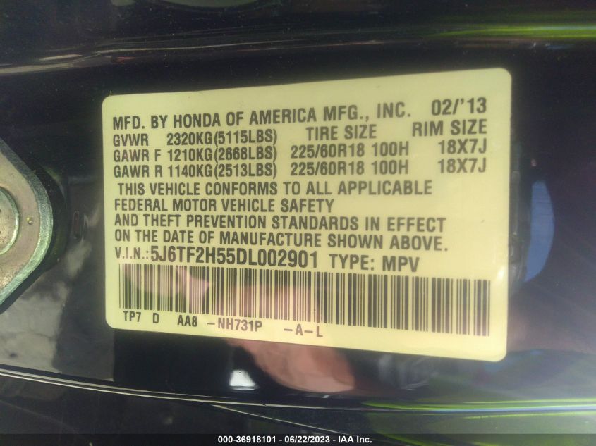 2013 HONDA CROSSTOUR EX-L - 5J6TF2H55DL002901