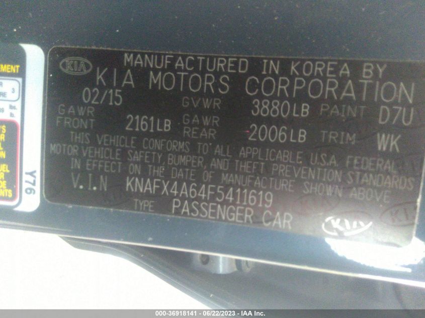 2015 KIA FORTE LX - KNAFX4A64F5411619
