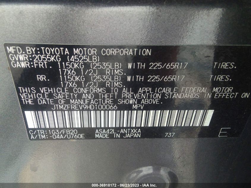 2017 TOYOTA RAV4 LE - JTMZFREV9HD100066