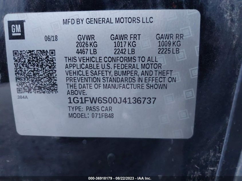 2018 CHEVROLET BOLT EV LT - 1G1FW6S00J4136737