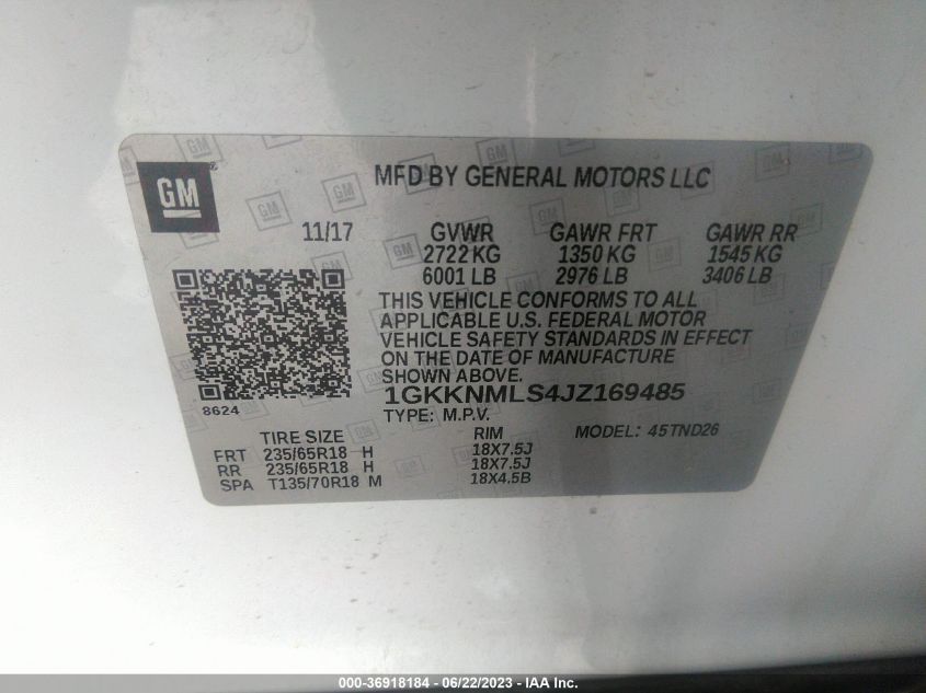 2018 GMC ACADIA SLT - 1GKKNMLS4JZ169485