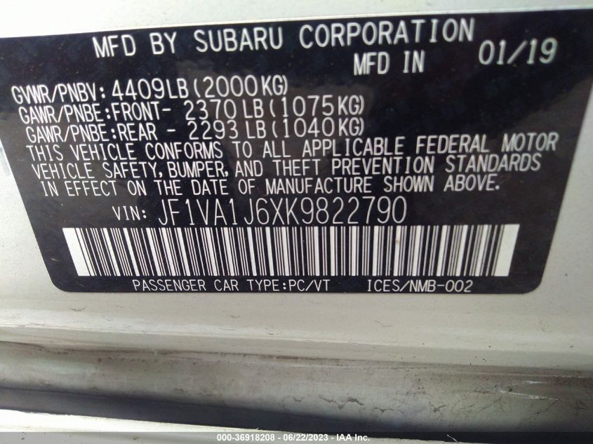 2019 SUBARU WRX LIMITED - JF1VA1J6XK9822790
