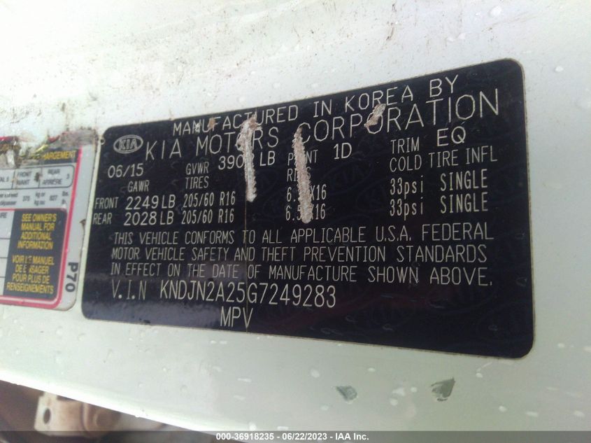 2016 KIA SOUL - KNDJN2A25G7249283