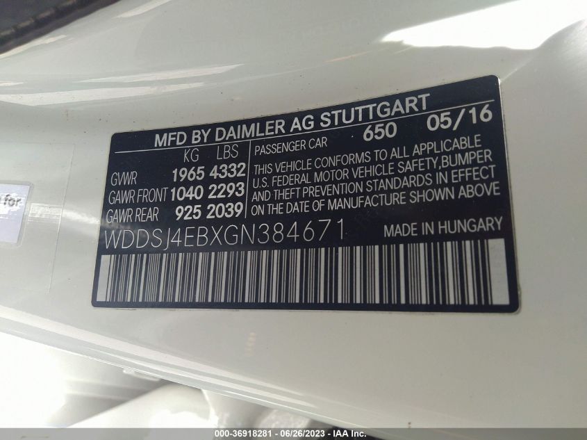 2016 MERCEDES-BENZ CLA 250 - WDDSJ4EBXGN384671