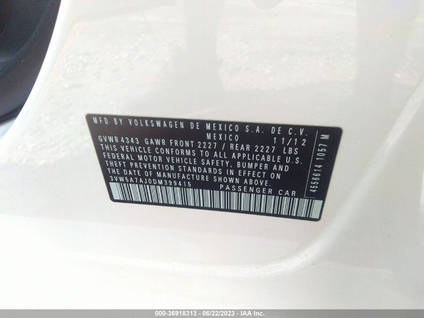 2013 VOLKSWAGEN GLI AUTOBAHN W/NAV 3VW5A7AJ0DM399415