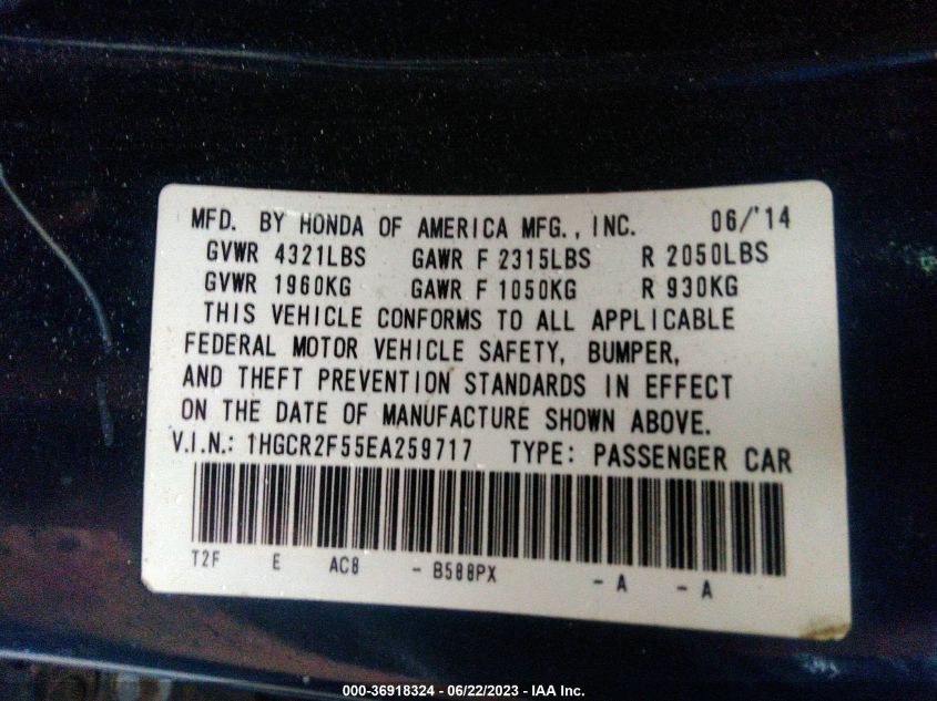 2014 HONDA ACCORD SEDAN SPORT - 1HGCR2F55EA259717