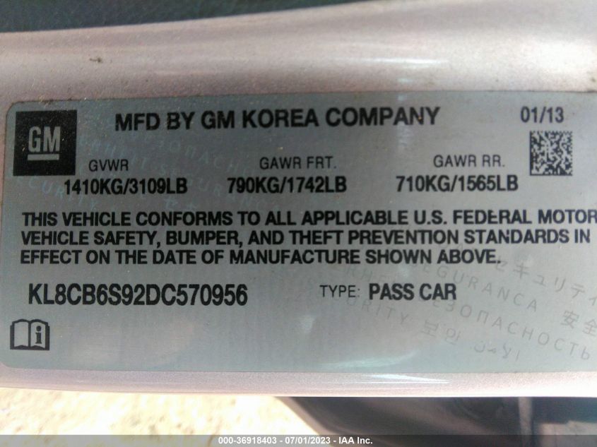 2013 CHEVROLET SPARK LS - KL8CB6S92DC570956
