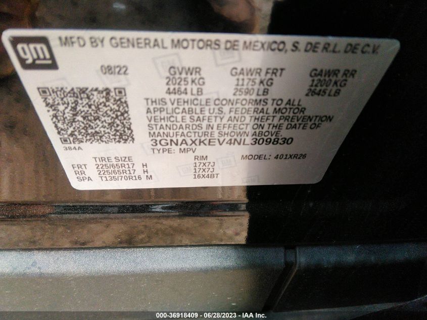 2022 CHEVROLET EQUINOX LT - 3GNAXKEV4NL309830