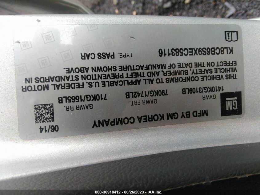 2014 CHEVROLET SPARK LS - KL8CB6S9XEC583116