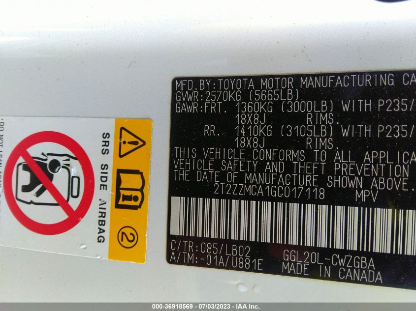 2016 LEXUS RX 350 - 2T2ZZMCA1GC017118