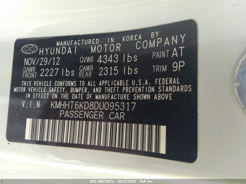 2013 HYUNDAI GENESIS COUPE 2.0T PREMIUM KMHHT6KD8DU095317
