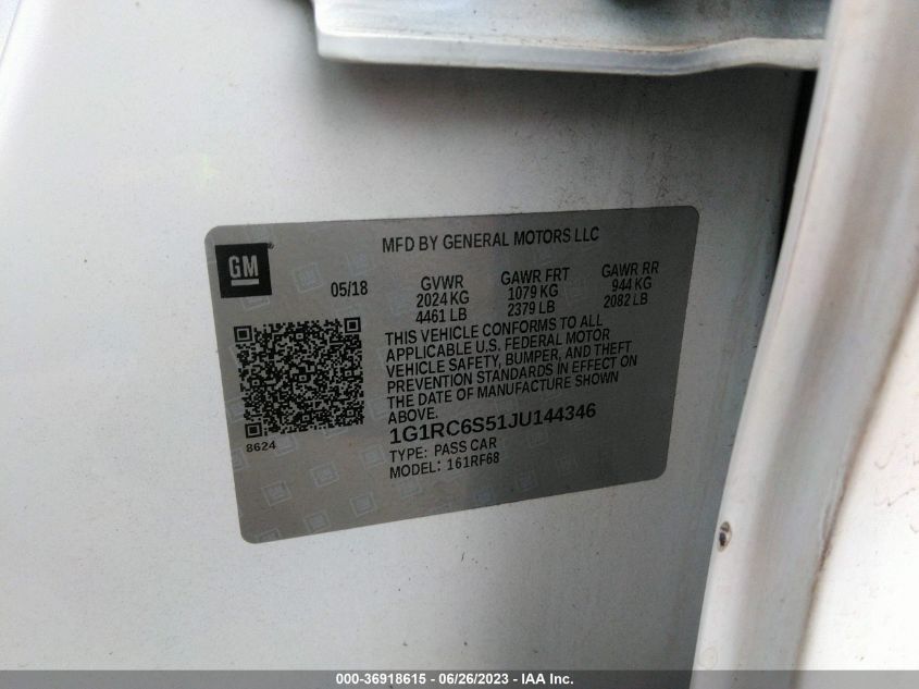 2018 CHEVROLET VOLT LT - 1G1RC6S51JU144346