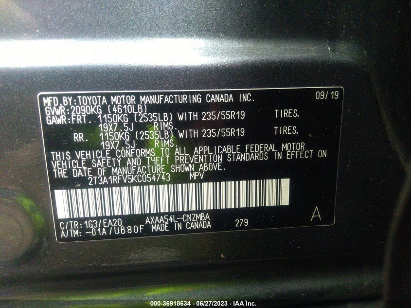 2019 TOYOTA RAV4 XLE PREMIUM - 2T3A1RFV5KC054743