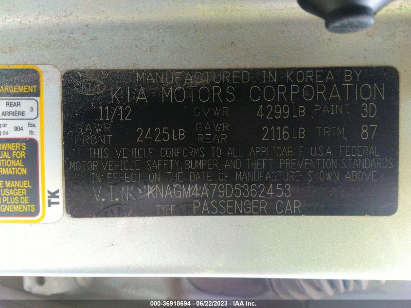 2013 KIA OPTIMA LX - KNAGM4A79D5362453