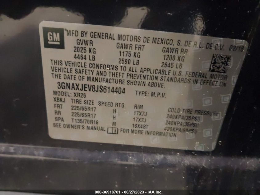 2018 CHEVROLET EQUINOX LT - 3GNAXJEV8JS614404