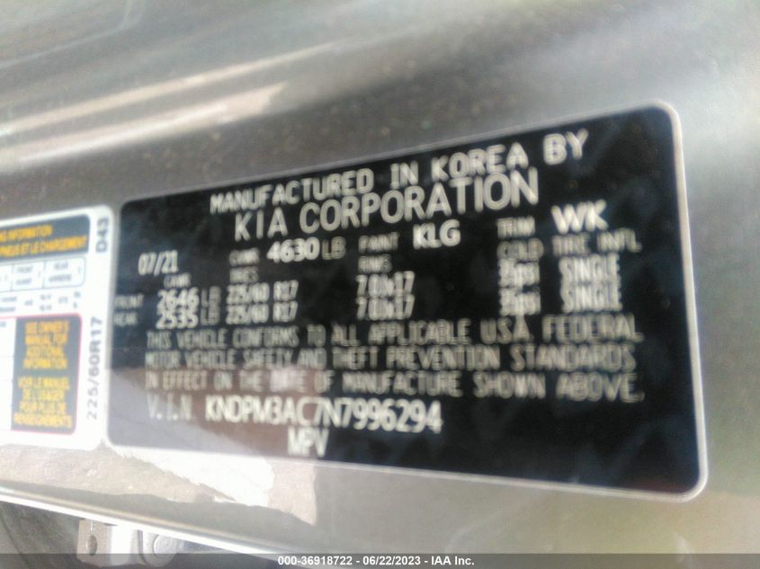 2022 KIA SPORTAGE LX - KNDPM3AC7N7996294
